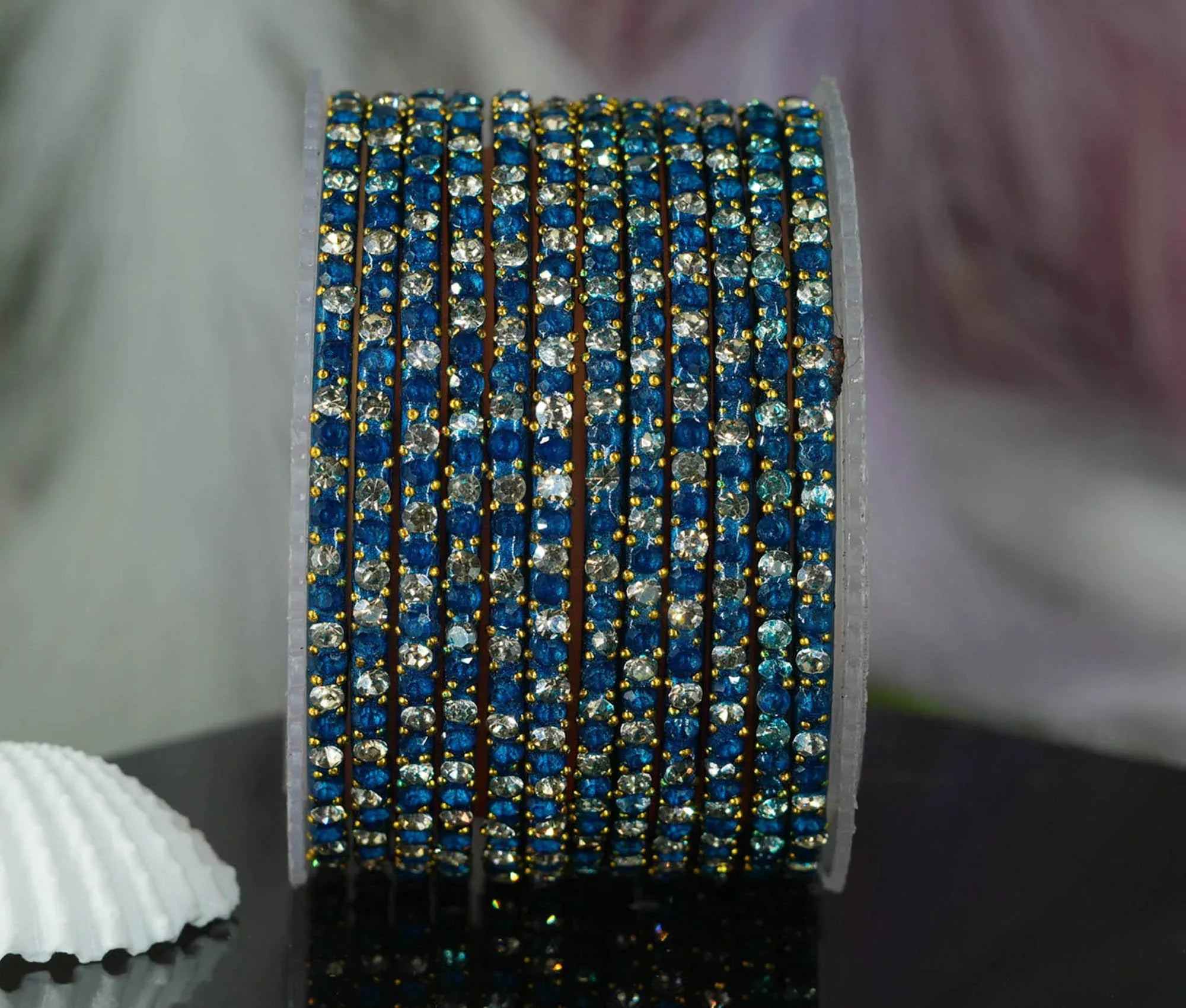 Glass Bangle with Beads Studded for Women & Girls (Pack 12 Bangles) - The Golden Cascade